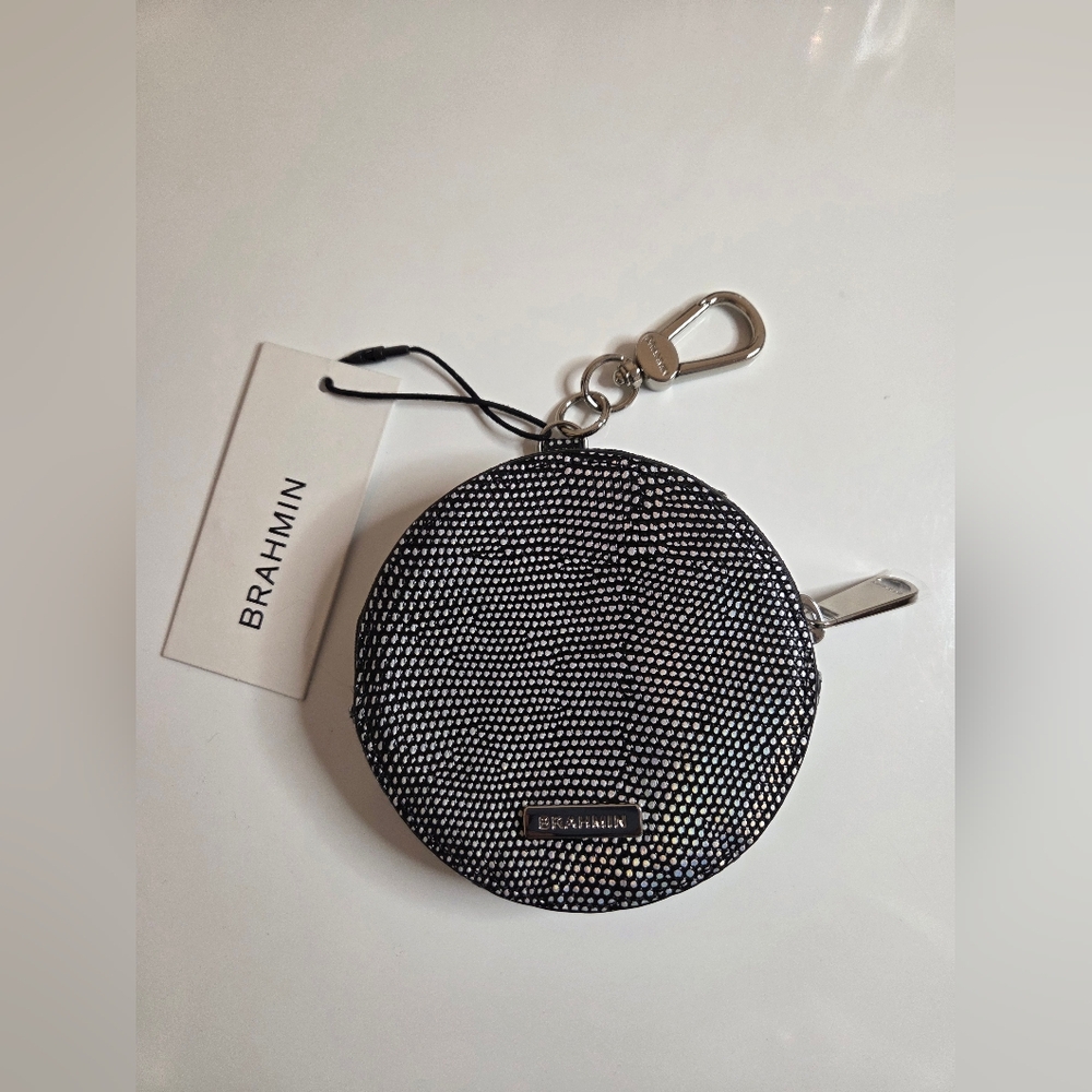 NWT Brahmin Luxe Leisure Iridescent Circle Coin Purse Black Clip On